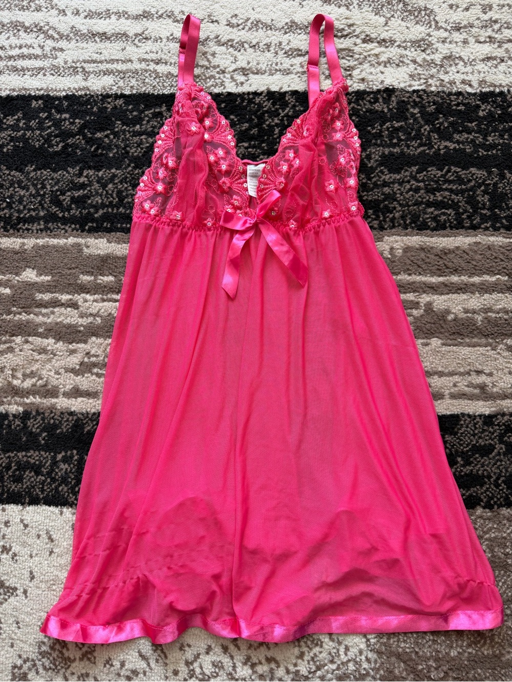 Women's Pink Lace & Mesh Babydoll Nightgown